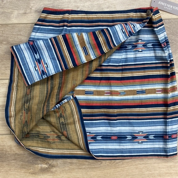 NWT Jones New York Linen Wrap Mini Skirt‎ Western Aztec Stripe Southwestern - Picture 5 of 14